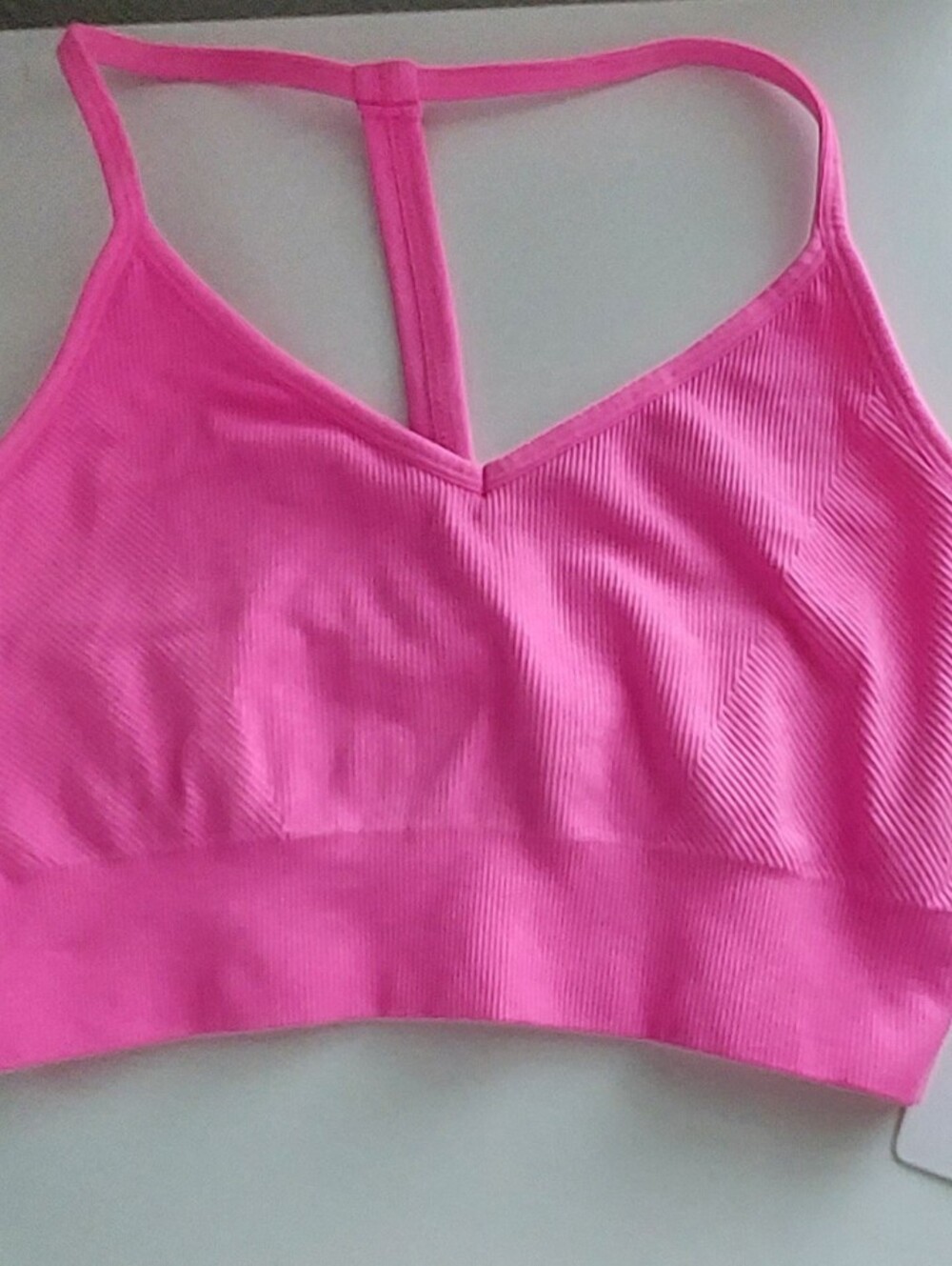 Yogalicious Rib Seamless Tea Time Sports Bra Neon Pink Racerback Training Gym L